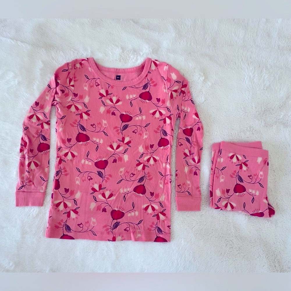 Tea Collection Girls Floral Pink Pajama Set with Long Sleeve